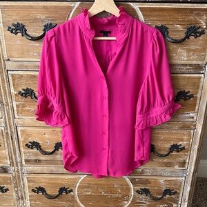 Ann Taylor Fuchsia Ruffle Sleeve Blouse